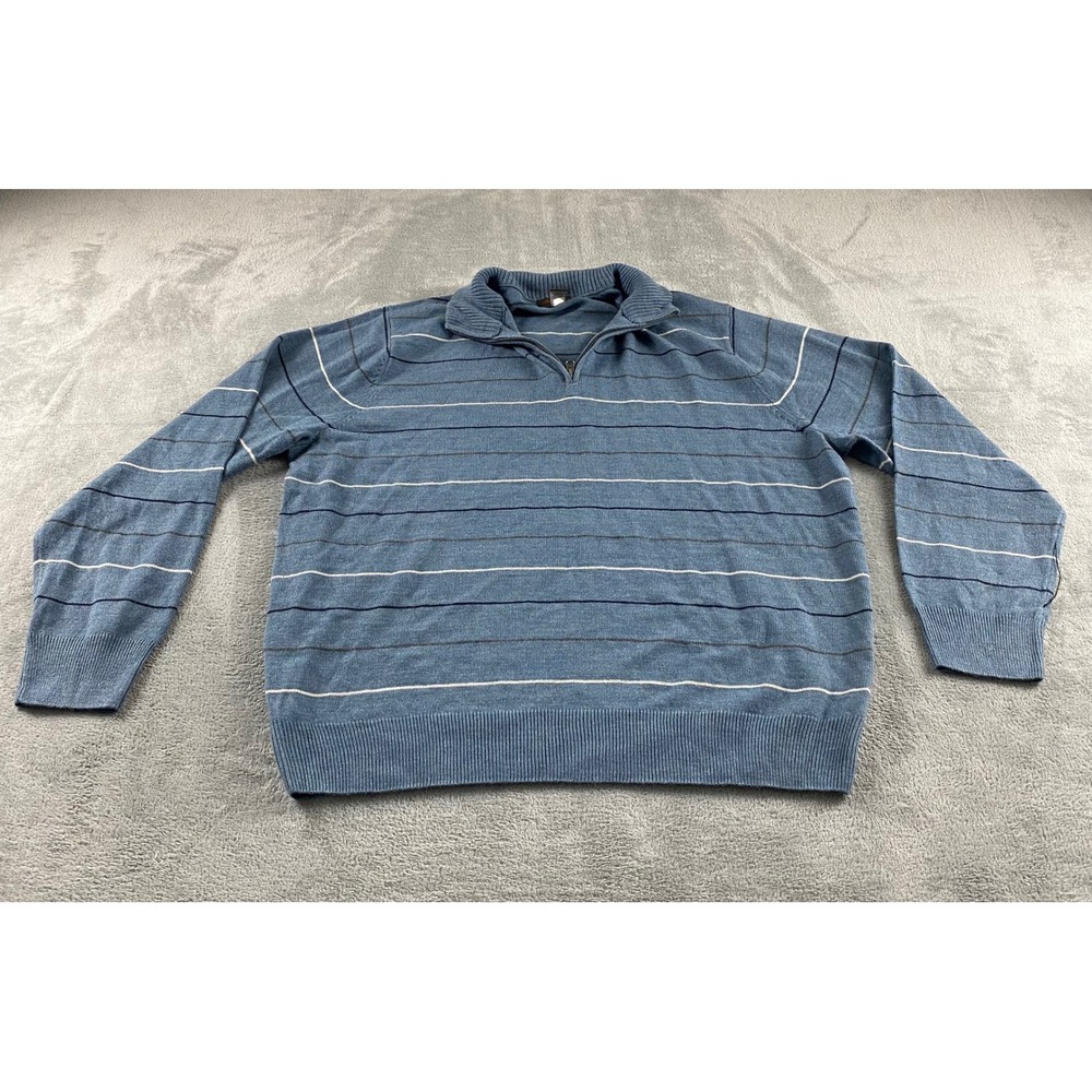 Dockers Mens XL Blue Striped Quarter Zip Acrylic Knit Mock Neck Sweater RN 15610